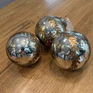 Set 3 Large Mercury Glass Kugel Style Gold Vine Ornaments ~4.5” Christmas Heavy